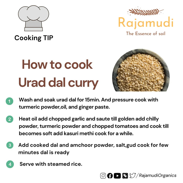Organic Urad Whole / black gram  skinless By Rajamudi Organics